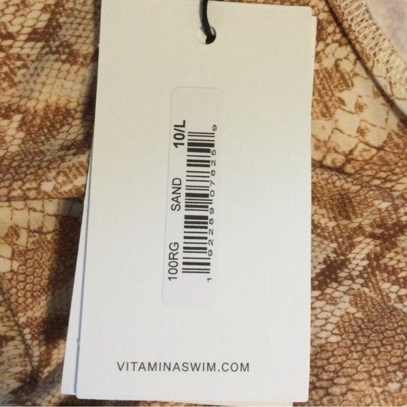 Vitamin A brown remy rash guard Swim Top tan cream snakeskin Large - Picture 6 of 8
